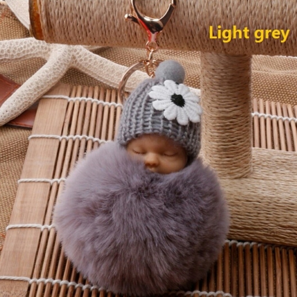 Sleeping Baby Pom Keychain